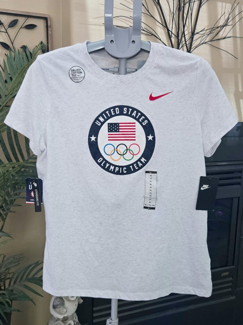 NWT NIKE sz XL USA Olympics Team Dri Fit Cotton Tee Shirt Gray/white flecked